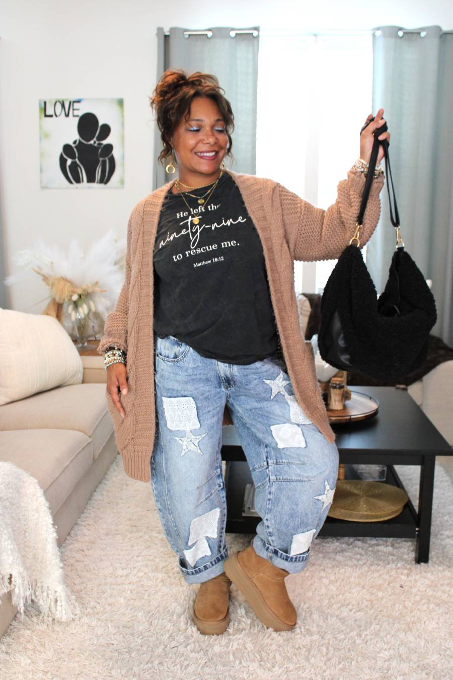 Cable Lantern Sleeve Cardigan