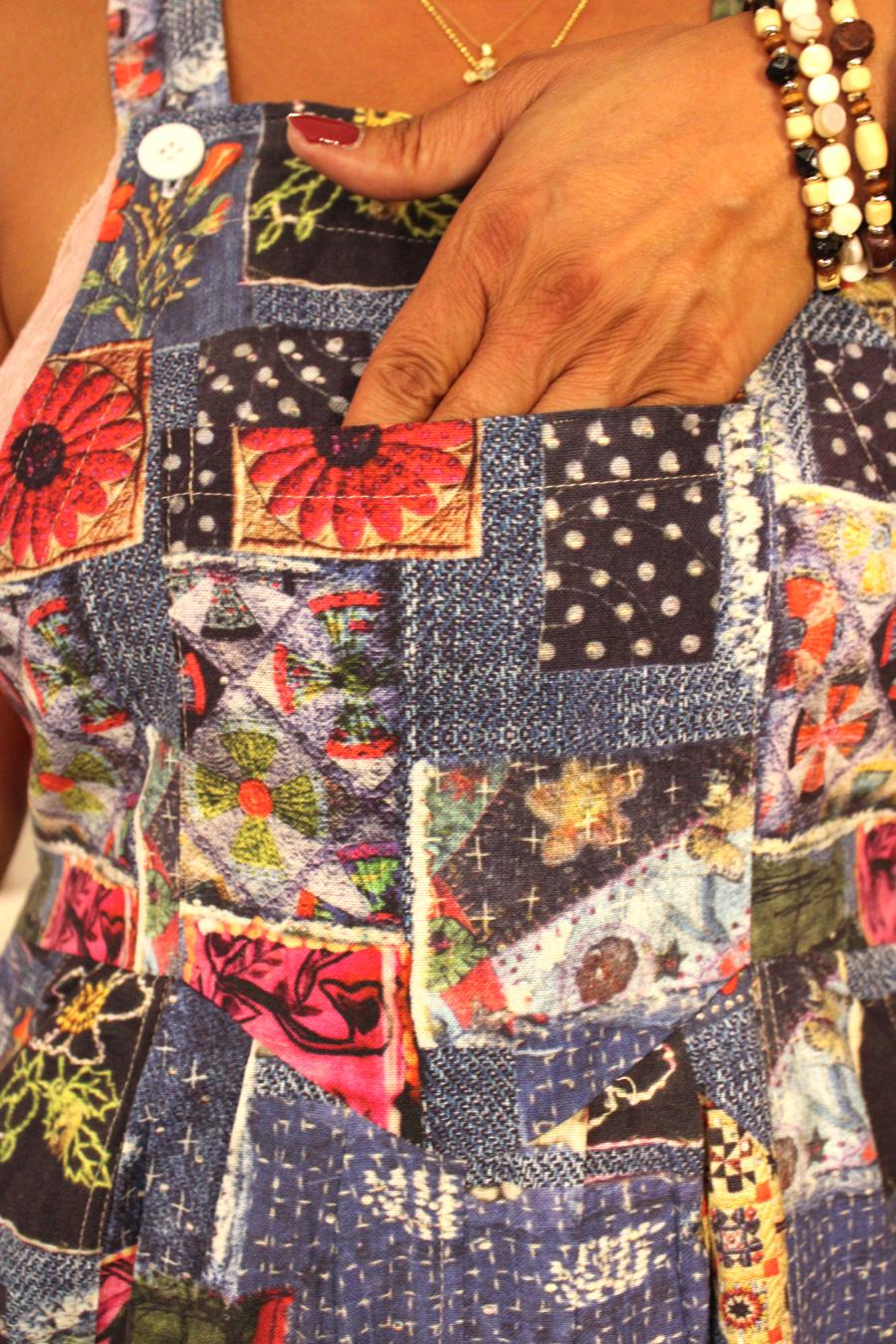 Celestial Nature Patchwork Overall Jumpsuit