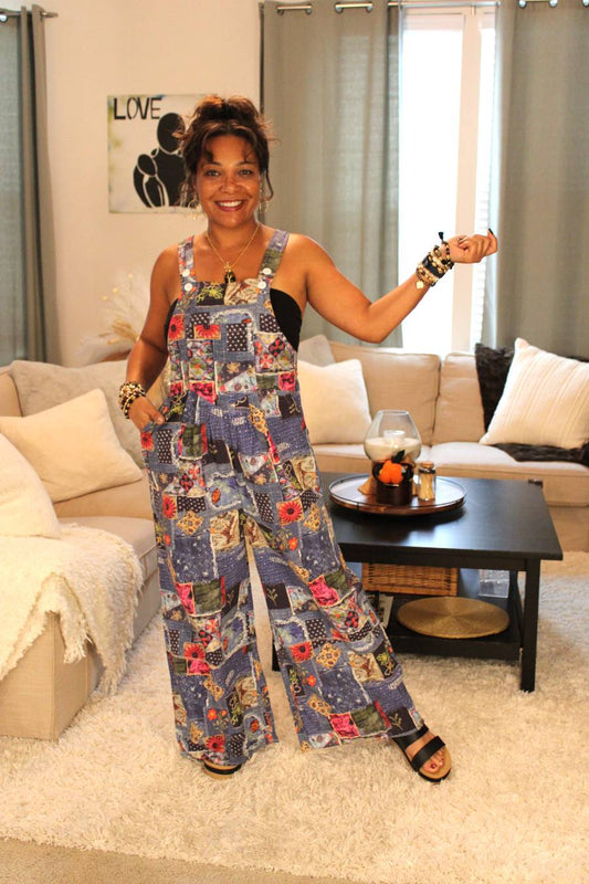 Celestial Nature Patchwork Overall Jumpsuit