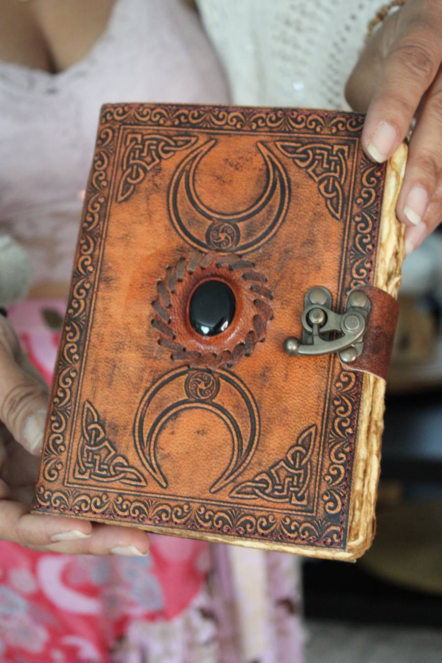 Celtic Moon Trinity Stone Leather Journal