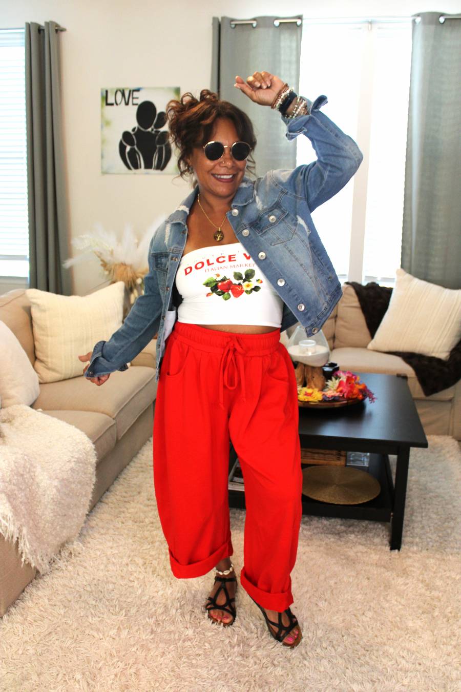 Cherry Red Cotton French Terry Barrel Pants