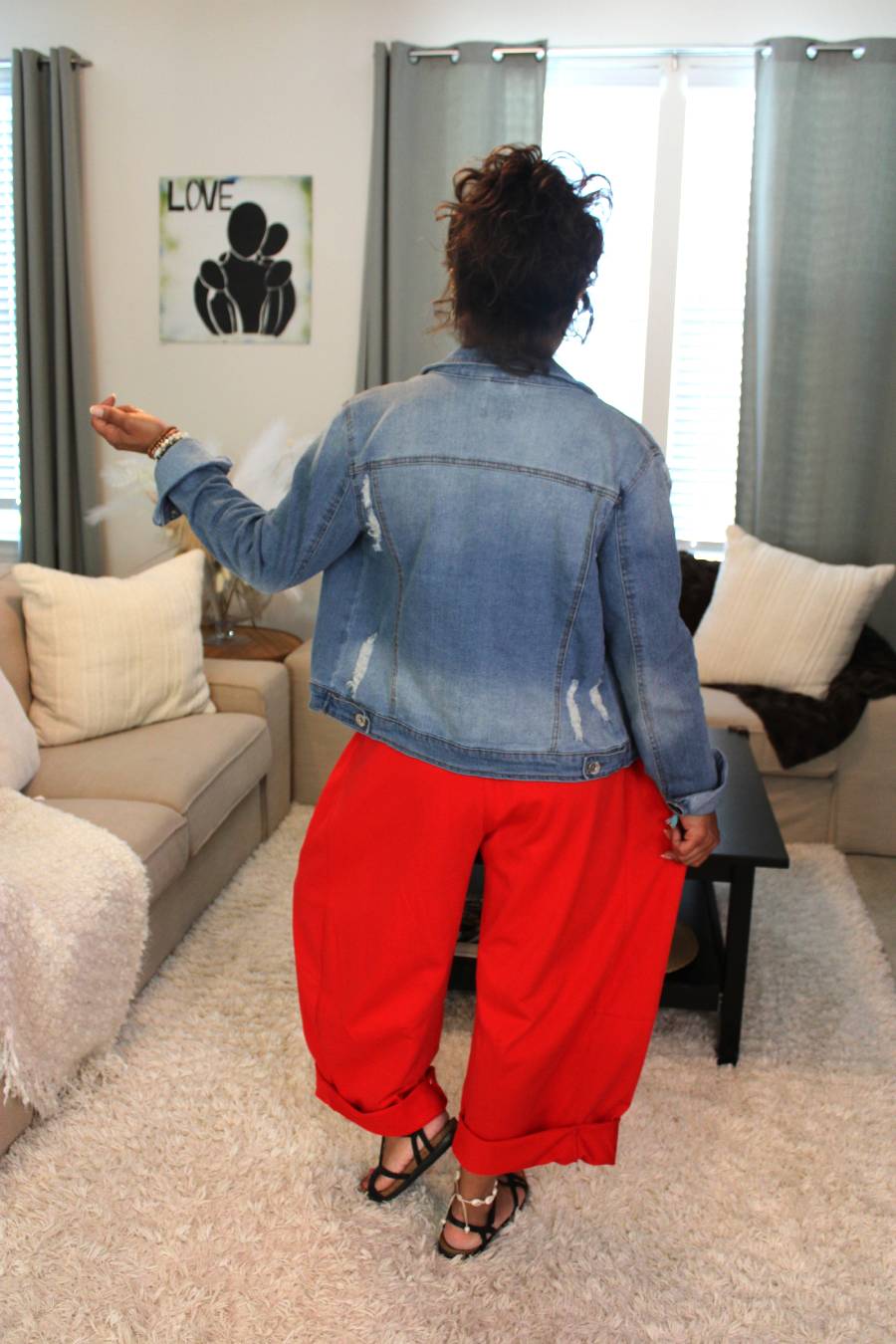 Cherry Red Cotton French Terry Barrel Pants