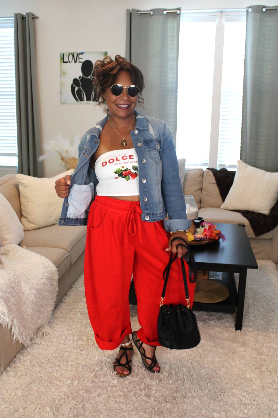 Cherry Red Cotton French Terry Barrel Pants