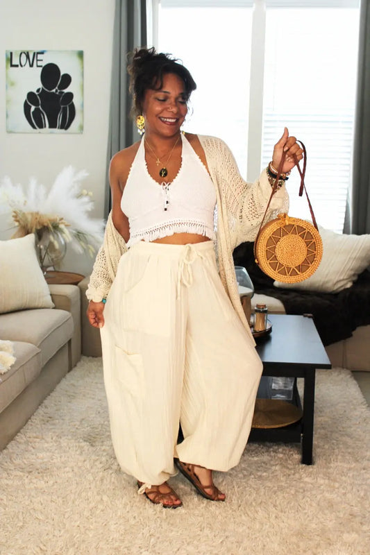 Cream Cotton Classic Cargo Pants