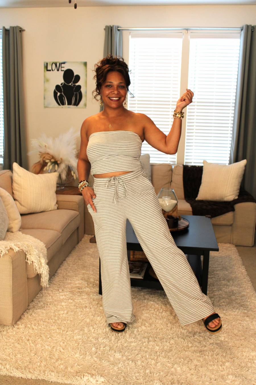 Cute, Casual Stripes Tube Top & Pants Set