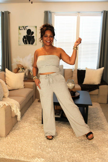 Cute, Casual Stripes Tube Top & Pants Set