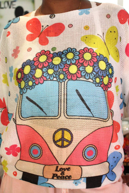 Cute & Classic Hippie Van Printed Knit Sweater