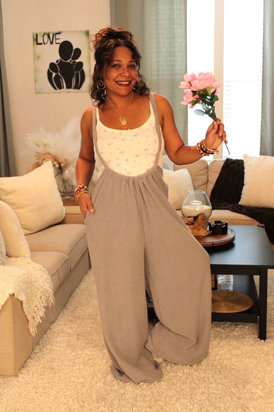 Cozy Queen Wide Leg Suspender Pants With Side Pockets & Back Tie