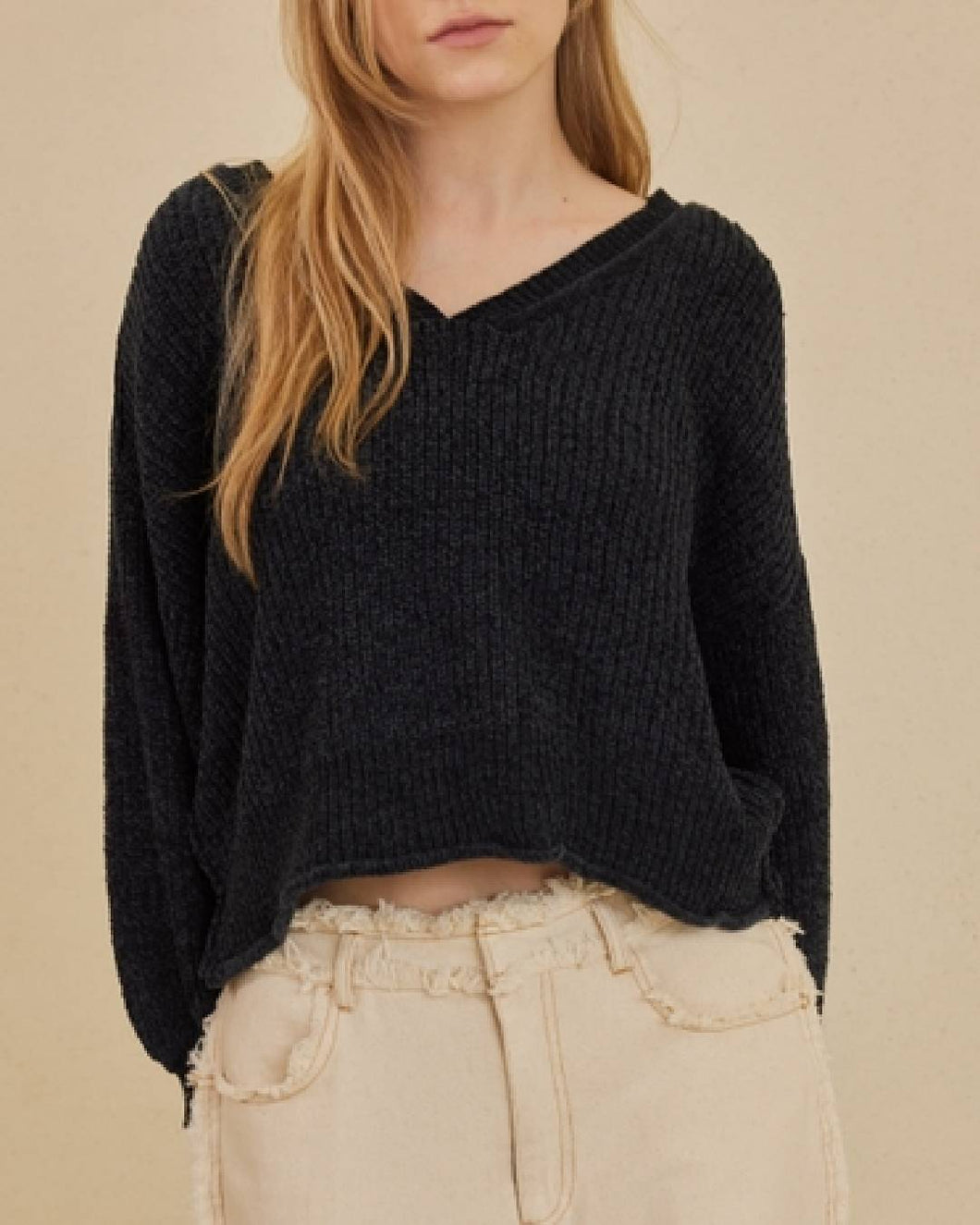 Deep V Cropped Sweater