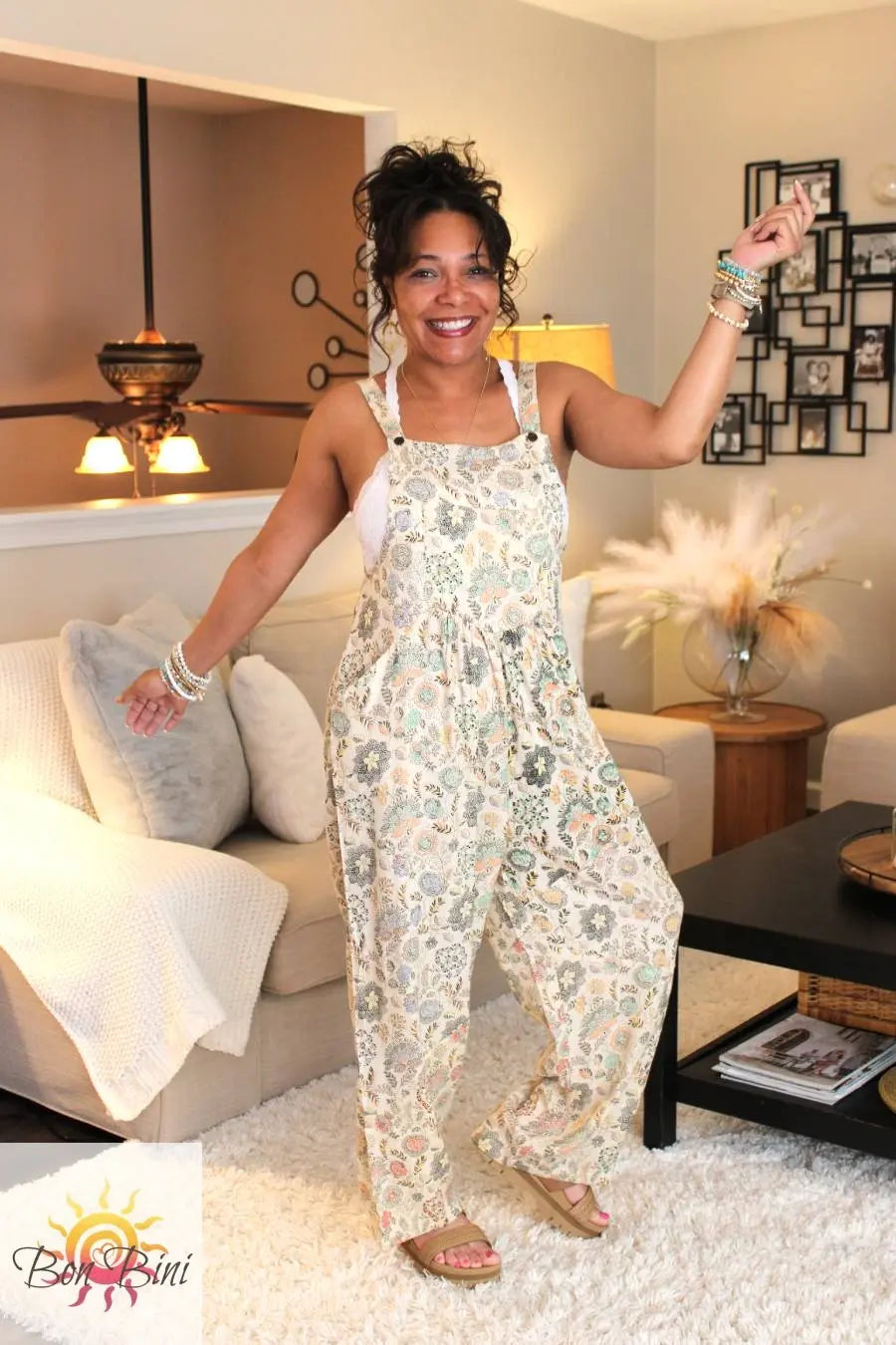 BB Dreamy Cream Floral Hippie Style Overalls