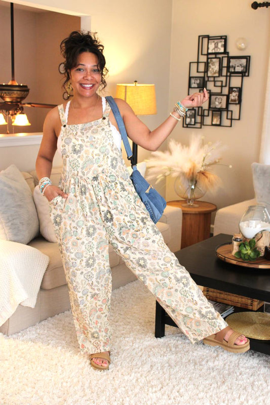 BB Dreamy Cream Floral Overalls