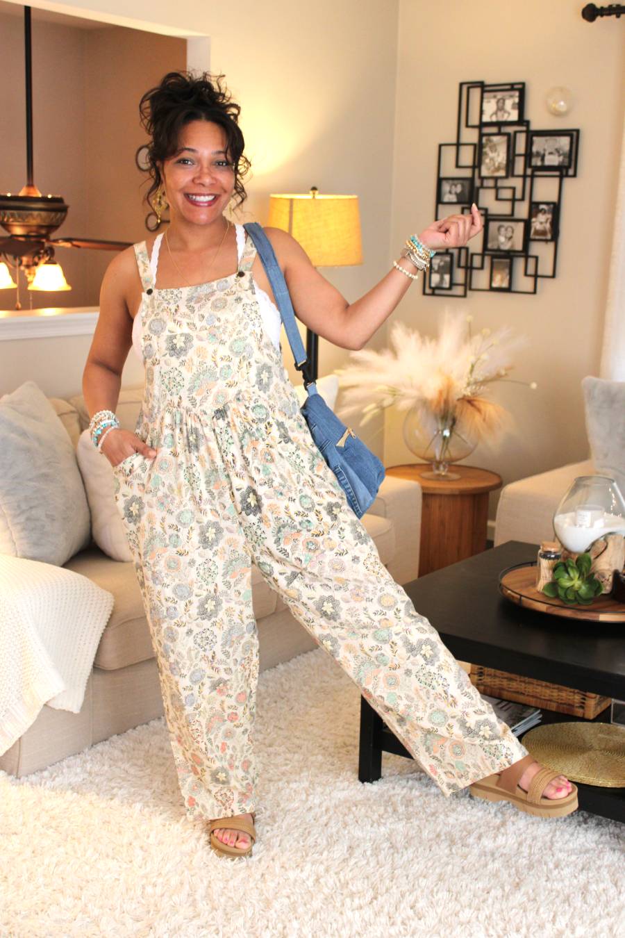 Dreamy Cream Floral Overalls