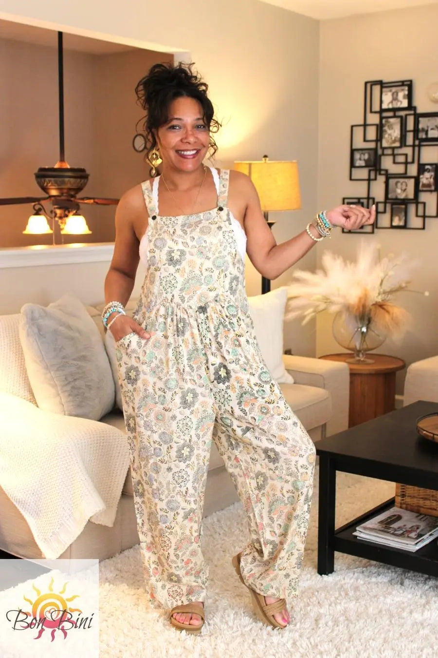 BB Dreamy Cream Floral Hippie Style Overalls