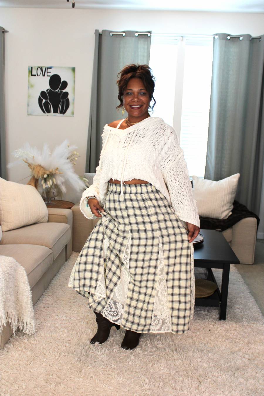 Delicate Lace Plaid Maxi Skirt