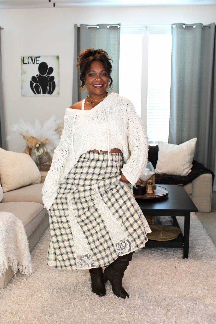 Delicate Lace Plaid Maxi Skirt