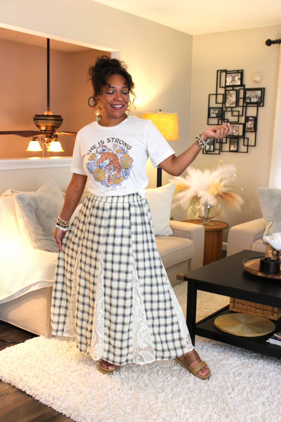 Delicate Lace Plaid Maxi Skirt