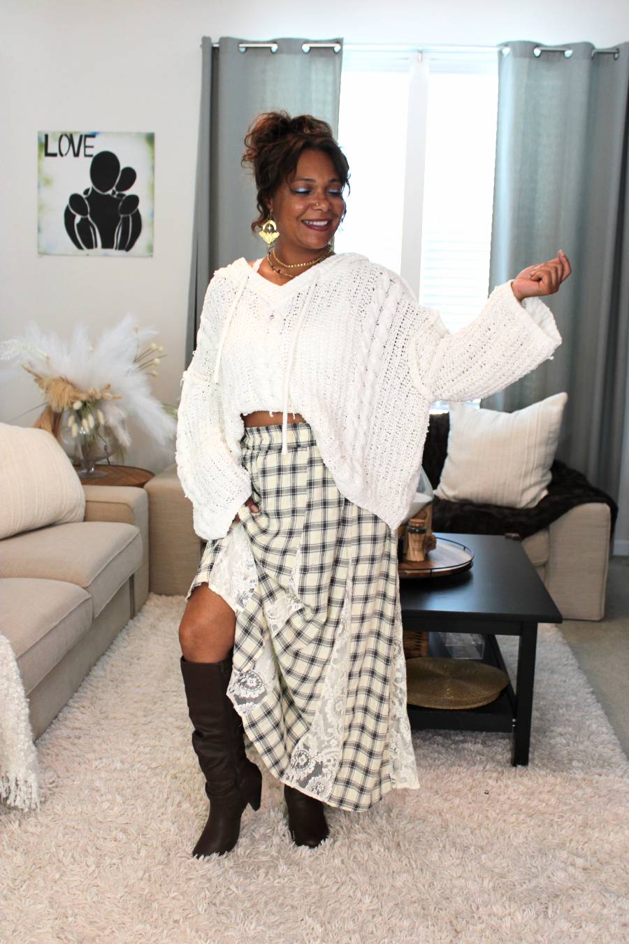 Delicate Lace Plaid Maxi Skirt