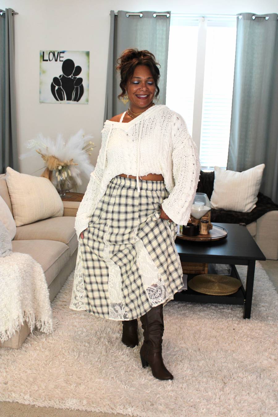 Delicate Lace Plaid Maxi Skirt