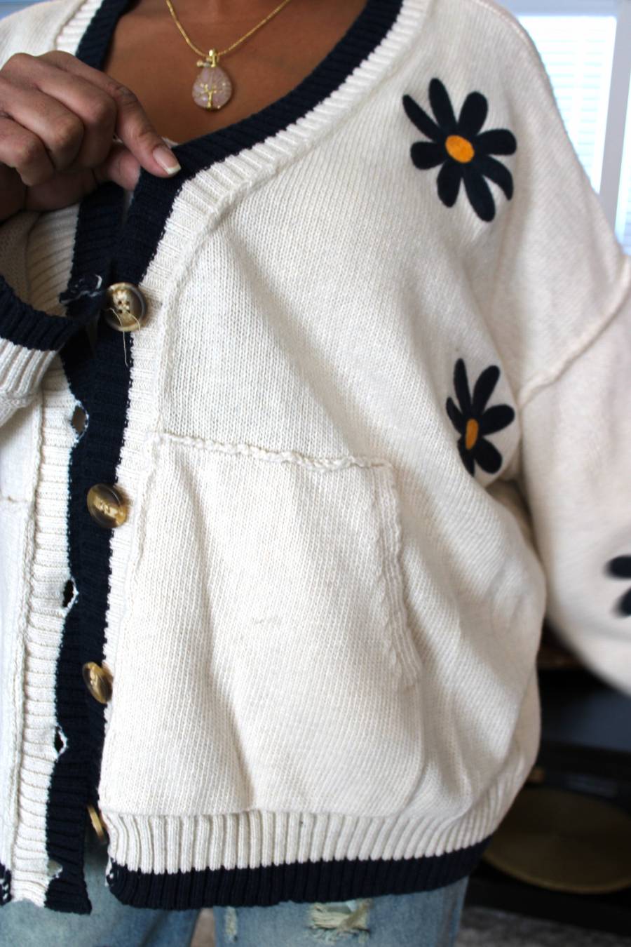 Dotted Meadows Floral Button Down Cardigan