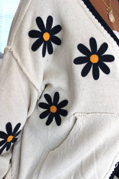Dotted Meadows Floral Button Down Cardigan
