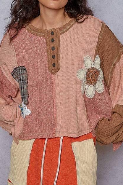 POL Feeling Patchy Oversized Pullover Top
