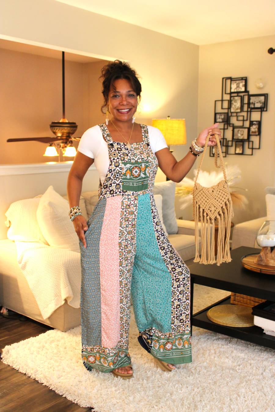 Floral Blossoms Patchwork Overall Jumpsuit