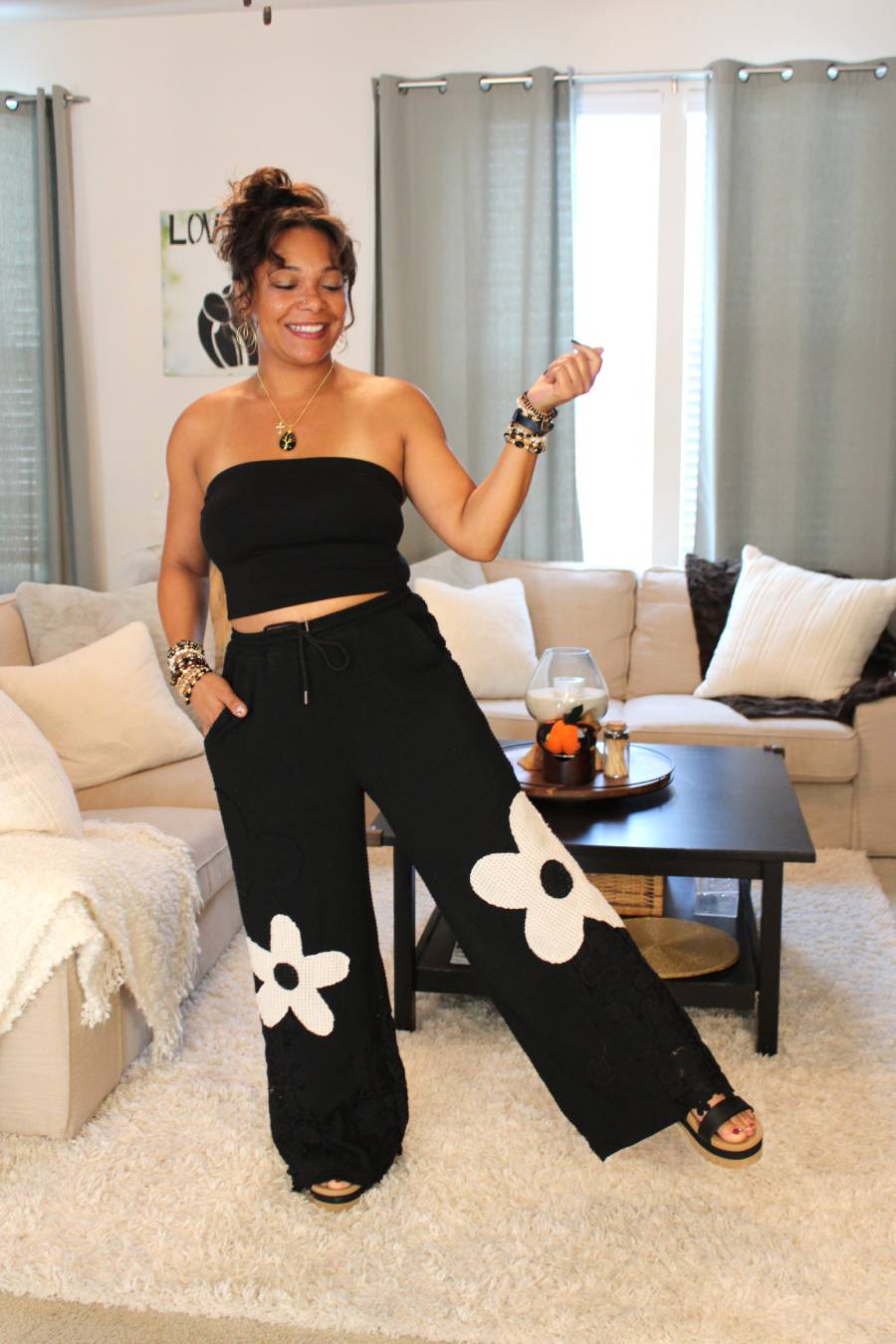 Floral Noir Thermal Pants