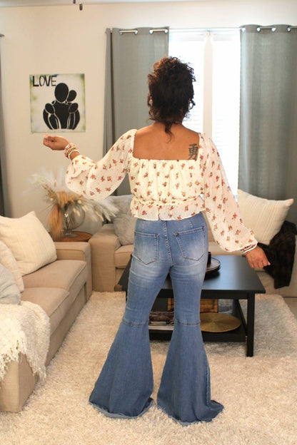 Floral Of Life Ruffle Cropped Blouse