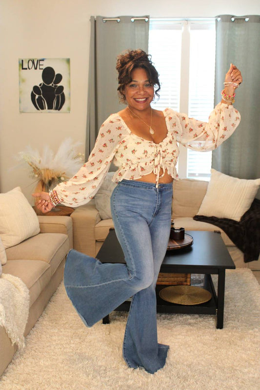 Floral Of Life Ruffle Cropped Blouse