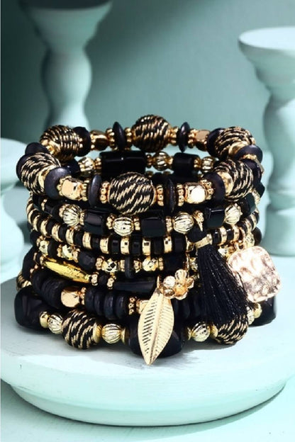 Golden Noir Glamour Bohemian Stack Bracelets