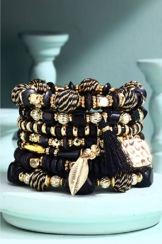 Golden Noir Glamour Bohemian Stack Bracelets