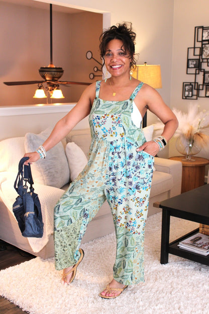 BB Green Gorgeousness Patchwork Boho Overalls