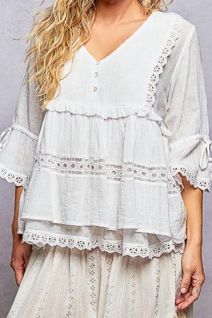 POL White Swan Ruffle Blouse
