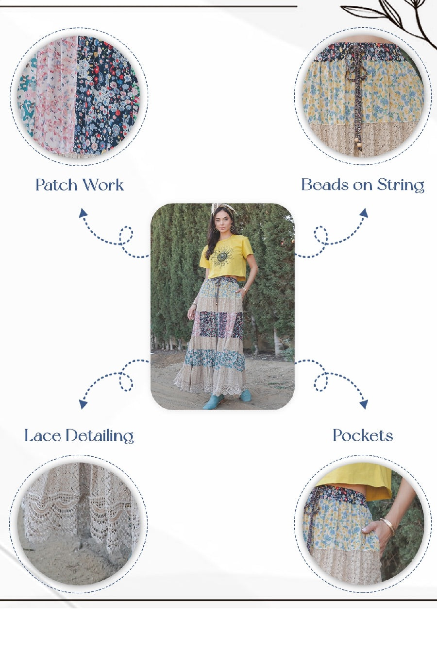 YT Flowers & Lace Maxi Skirt