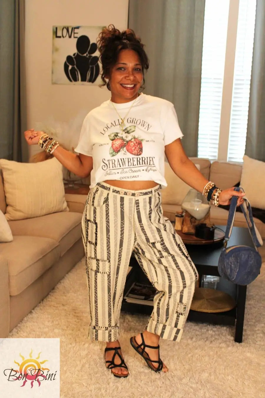 Locally Grown Strawberries Vintage Style Long Crop Top