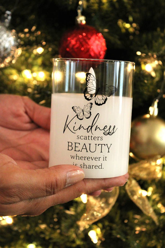 "Kindness Scatters Beauty Wherever It Is Shared" Butterfly LED Glass Candle