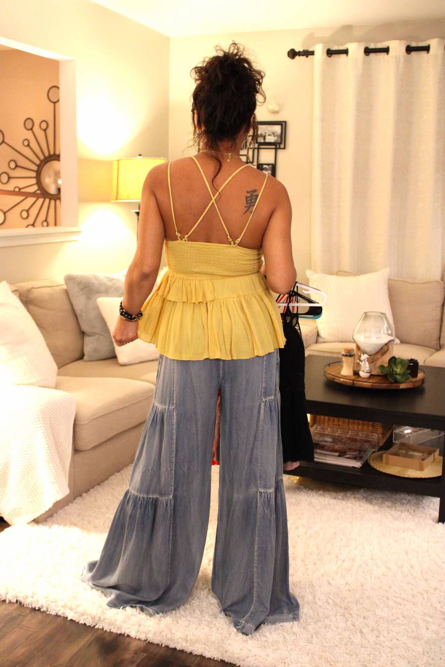 Tencel Ruffled Side Denim Wide Pants