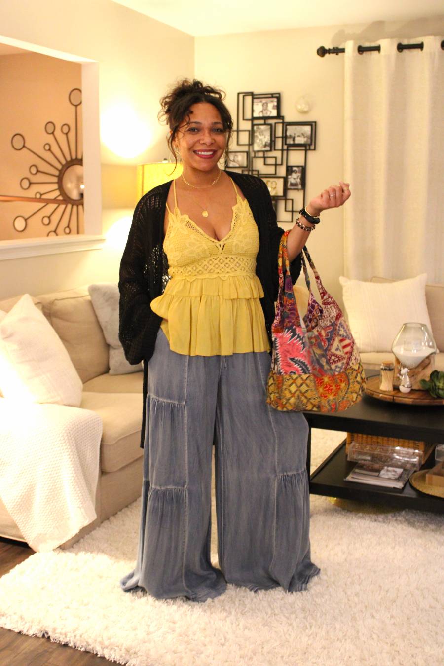 Tencel Ruffled Side Denim Wide Pants