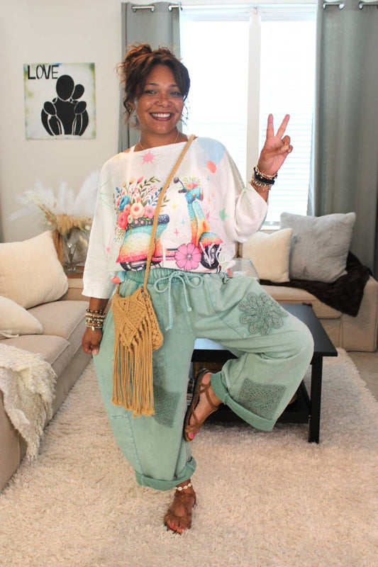 Love Yourself Flower Power Scooter Printed Knit Sweater