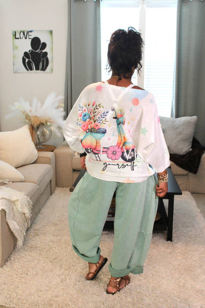Love Yourself Flower Power Scooter Printed Knit Sweater