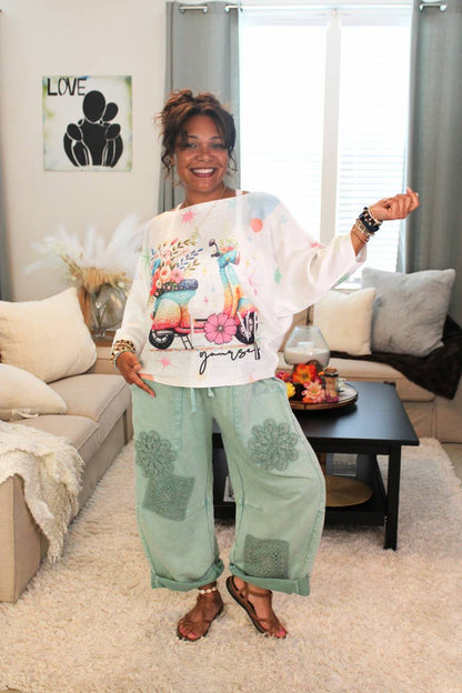 Soft Sage Clouds Barrel Pants