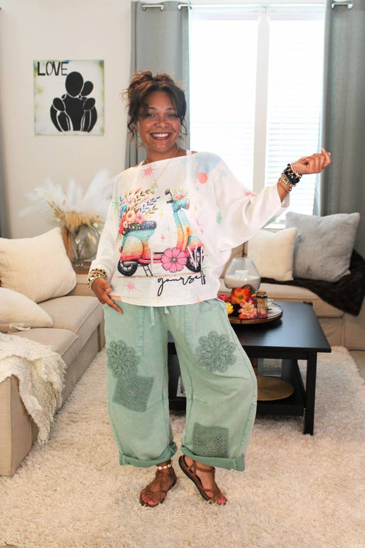 Soft Sage Clouds Barrel Pants