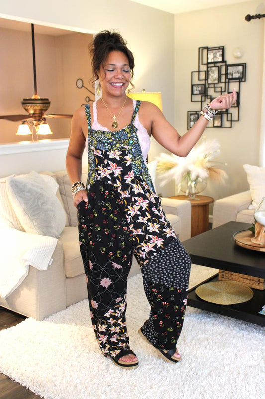 BB Midnight Bloom Patchwork Overalls