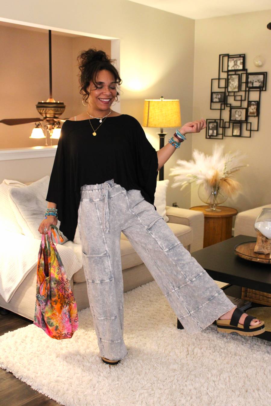 JH Mineral Wash Wide Leg Cropped Pants