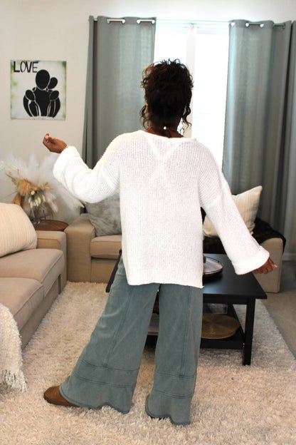 Misty Blue French Terry Wide Leg Pants