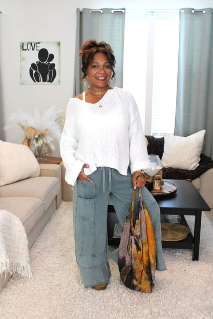 Misty Blue French Terry Wide Leg Pants