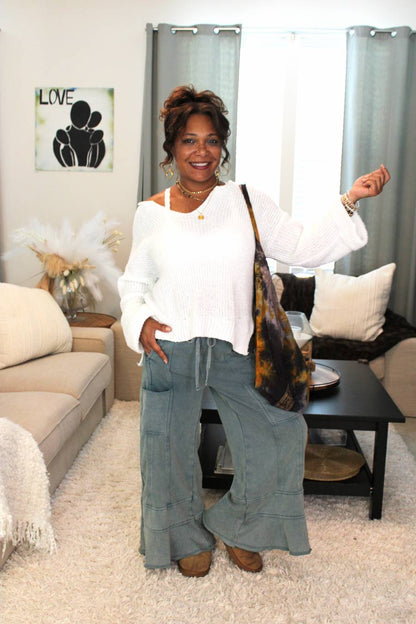 Misty Blue French Terry Wide Leg Pants