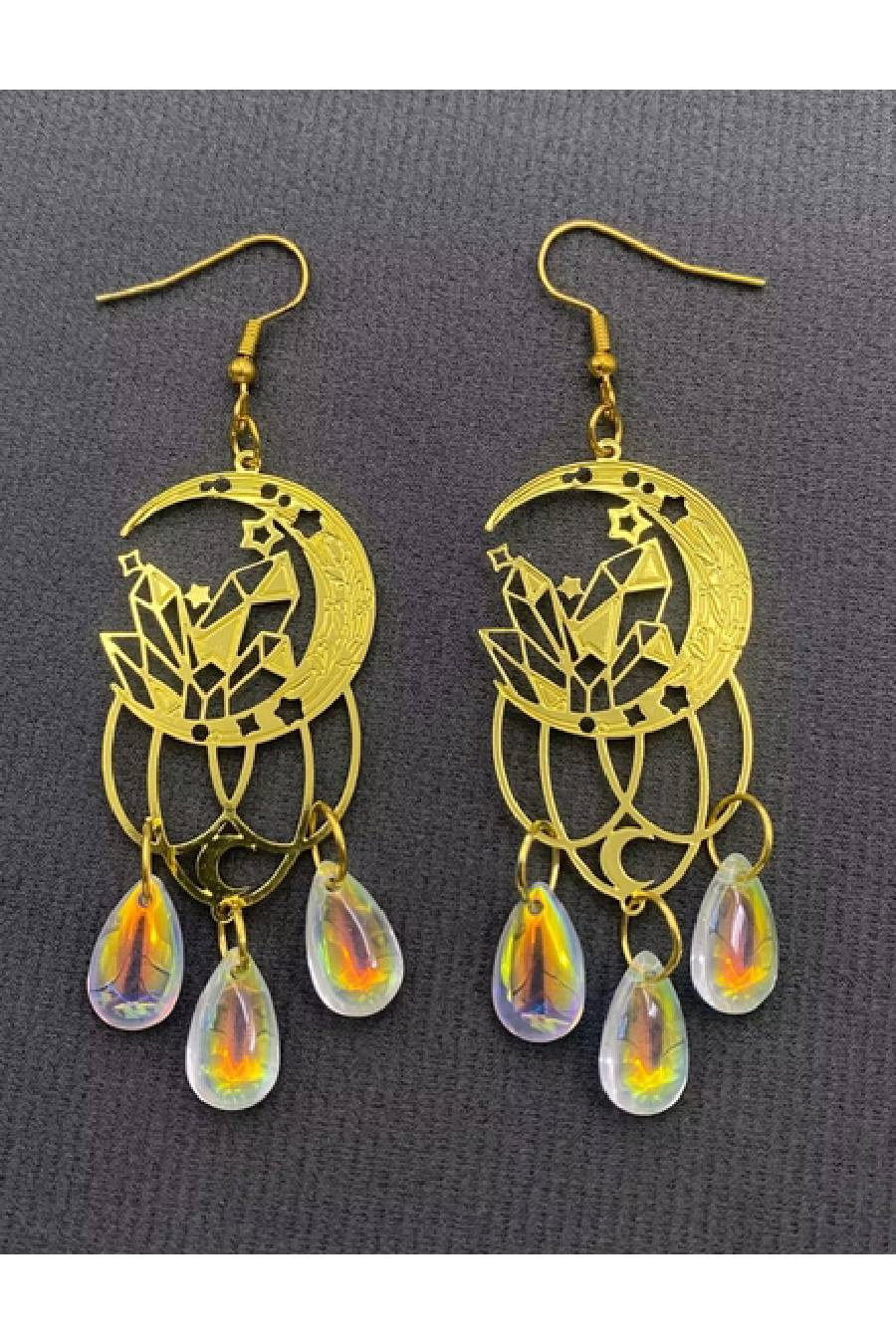 Moon Crystals Fringe Dangle Earrings