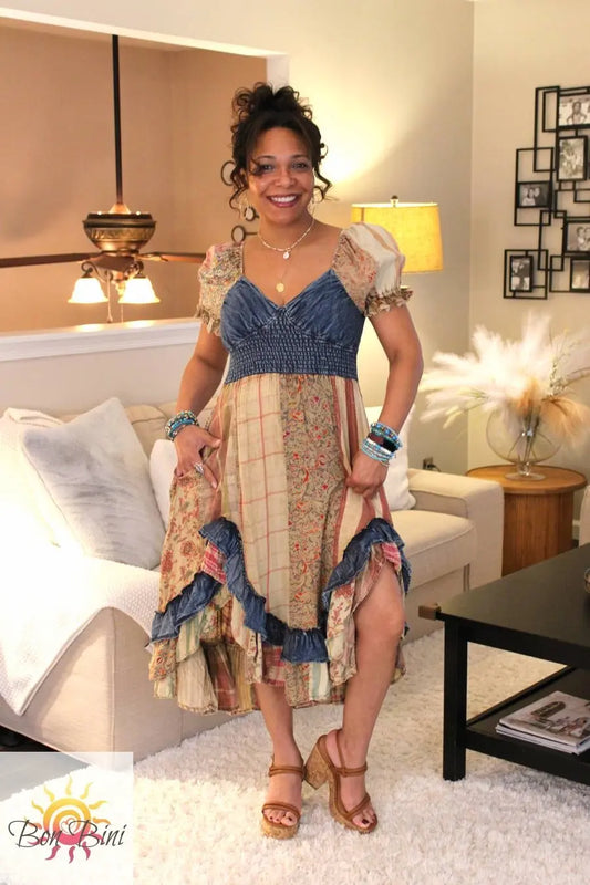 YT Morning Glory Patchwork Midi Dress