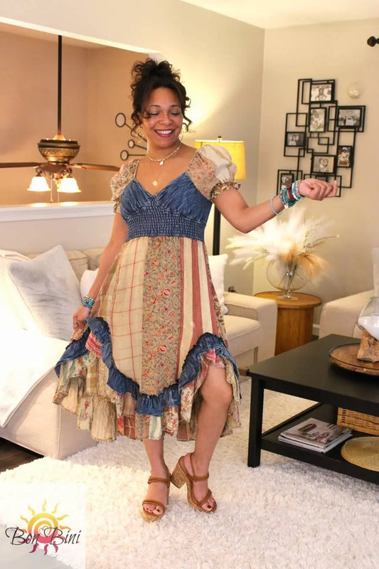 YT Morning Glory Patchwork Midi Dress